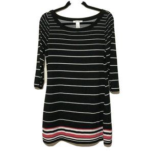 White House Black Market WHBM Womens Sz M Tunic Top Striped 3/4 Sleeve
